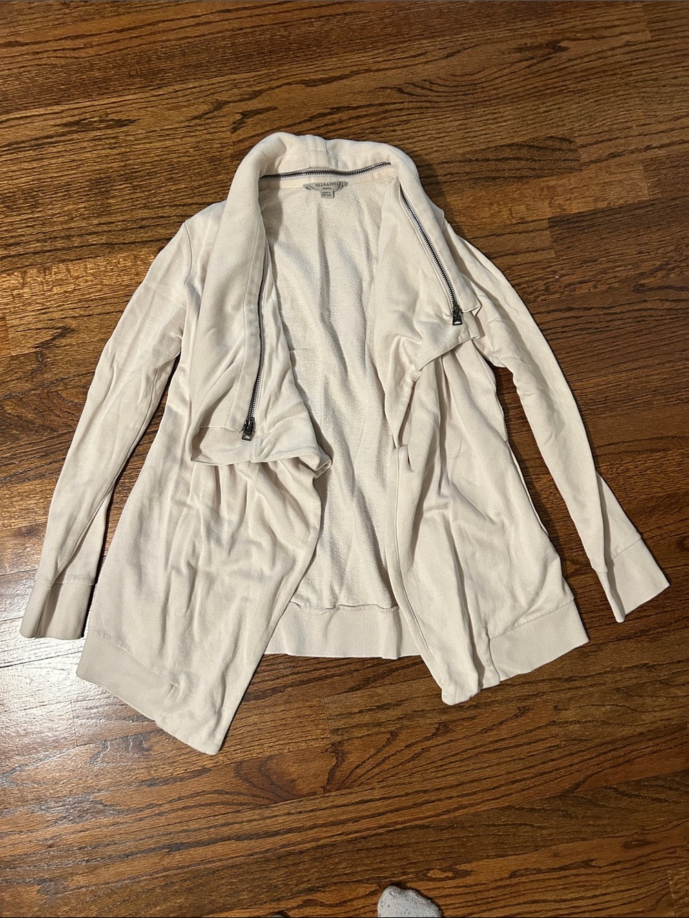 Allsaints Cream Open Front Draped jacket